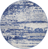 5' Ivory and Navy Blue Abstract Round Rug