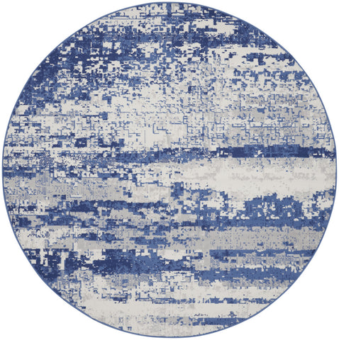 5' Ivory and Navy Blue Abstract Round Rug