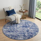 5' Ivory and Navy Blue Abstract Round Rug