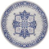 5' Ivory and Blue Floral Round Rug
