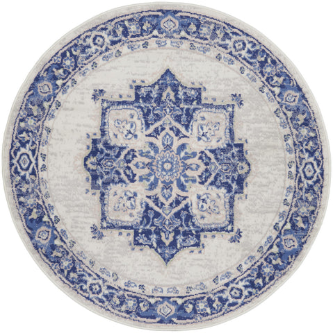 5' Ivory and Blue Floral Round Rug