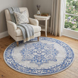 5' Ivory Blue and Gray Floral Round Rug