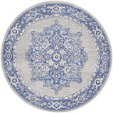 5' Ivory Blue and Gray Floral Round Rug
