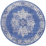 5' Ivory Navy Blue and Beige Floral Medallion Round Rug