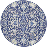 5' Navy Blue Ivory and Beige Floral Round Rug