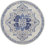 5' Ivory and Blue Floral Medallion Round Rug