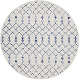 5' Ivory and Blue Geometric Round Rug