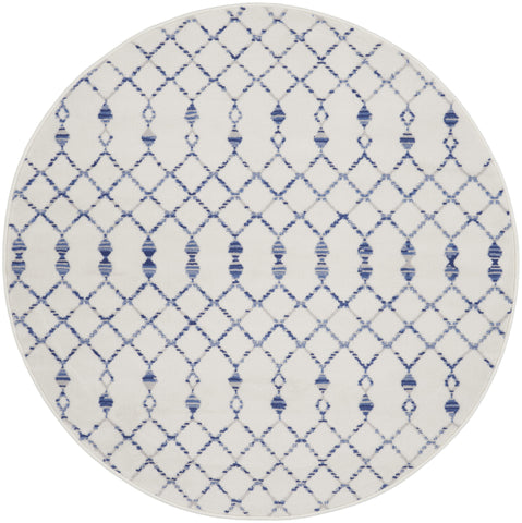 5' Ivory and Blue Geometric Round Rug