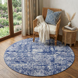5' Navy Blue and Ivory Geometric Round Rug