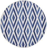 5' Ivory and Blue Geometric Round Rug