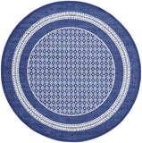 5' Ivory and Navy Blue Geometric Distressed Round Rug