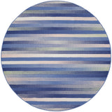 5' Ivory Tan and Blue Striped Round Rug