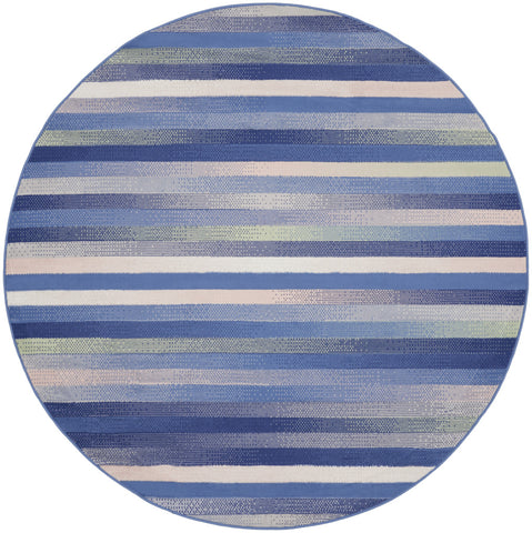 5' Ivory Tan and Blue Striped Round Rug
