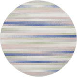 5' Ivory Tan and Blue Striped Round Rug