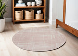 5' Pink and Ivory Abstract Geometric Round Rug