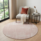 5' Pink and Ivory Abstract Geometric Round Rug