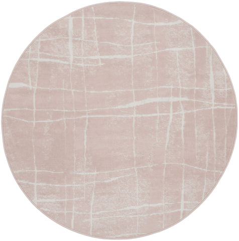 5' Pink and Ivory Abstract Geometric Round Rug