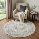 4' Ivory And Gray Floral Medallion Distressed Round Rug