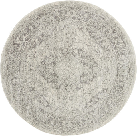 4' Ivory And Gray Floral Medallion Distressed Round Rug