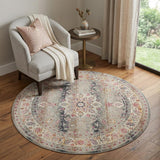 4' Ivory Brown And Gray Floral Distressed Round Rug