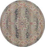 4' Ivory Brown And Gray Floral Distressed Round Rug