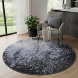 4' Blue And Black Abstract Round Rug