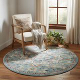 4' Ivory Light Blue And Yellow Floral Round Rug