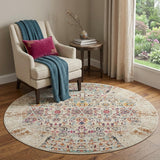 4' Ivory And Brown Floral Distressed Round Rug