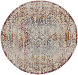 4' Ivory Red And Orange Geometric Distressed Round Rug