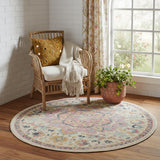 4' Ivory Pink And Red Floral Round Rug