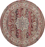 4' Ivory And Red Floral Distressed Round Rug