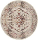 4' Ivory Red And Orange Floral Distressed Round Rug