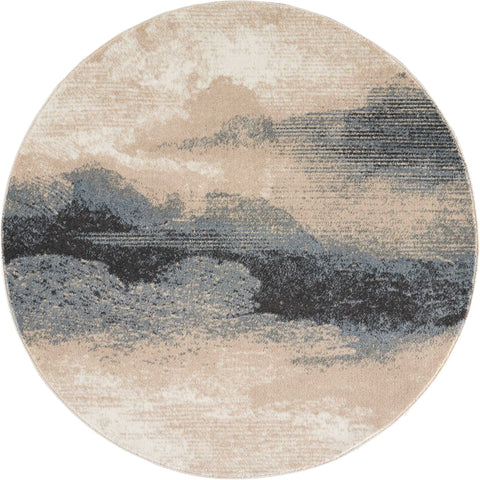 4' Gray Black and Beige Abstract Round Rug