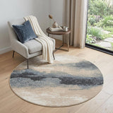 4' Gray Black and Beige Abstract Round Rug