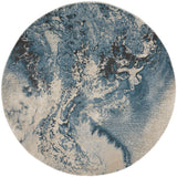 4' Ivory Teal Blue and Black Abstract Round Rug