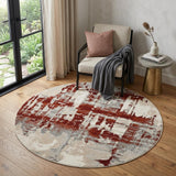 4' Ivory Red and Gray Abstract Round Rug