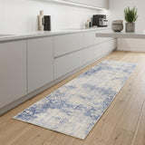 8' Ivory And Blue Abstract Non Skid Runner Rug