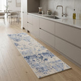 8' Cream Blue And Light Blue Abstract Non Skid Runner Rug