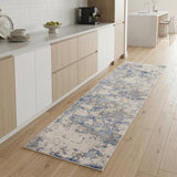8' Ivory Blue And Gray Abstract Non Skid Runner Rug