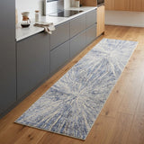 8' Cream Gray And Blue Abstract Non Skid Runner Rug