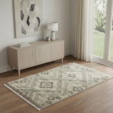 4' X 6' Beige And Gray Geometric Shag Non Skid Area Rug With Fringe