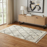 4' X 6' Ivory And Gray Geometric Shag Non Skid Area Rug With Fringe