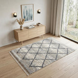 4' X 6' Silver And Gray Geometric Shag Non Skid Area Rug With Fringe