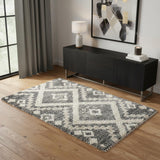 4' X 6' Ivory And Gray Geometric Shag Non Skid Area Rug With Fringe
