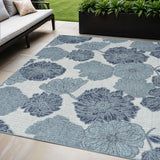 5' X 7' Navy Blue Ivory And Blue Floral Indoor Outdoor Area Rug