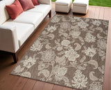 4' X 6' Brown And Ivory Floral Indoor Outdoor Area Rug