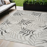 5' X 7' Gray Black And Ivory Palm Leaf Indoor Outdoor Area Rug