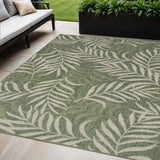 5' X 7' Ivory And Green Palm Leaf Indoor Outdoor Area Rug