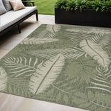 5' X 7' Ivory And Green Palm Leaf Indoor Outdoor Area Rug