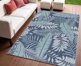 4' X 6' Navy Blue Sky Blue And Ivory Palm Leaf Indoor Outdoor Area Rug